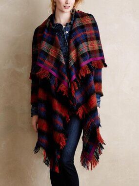 Anthropologie Hei Hei Tartan Plaid Wool Blend Blanket Coat XS/S